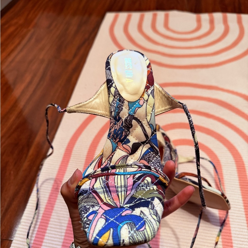 Miss Lola Multicolor Floral Lace-Up Stiletto Sandals - Picture 7 of 8